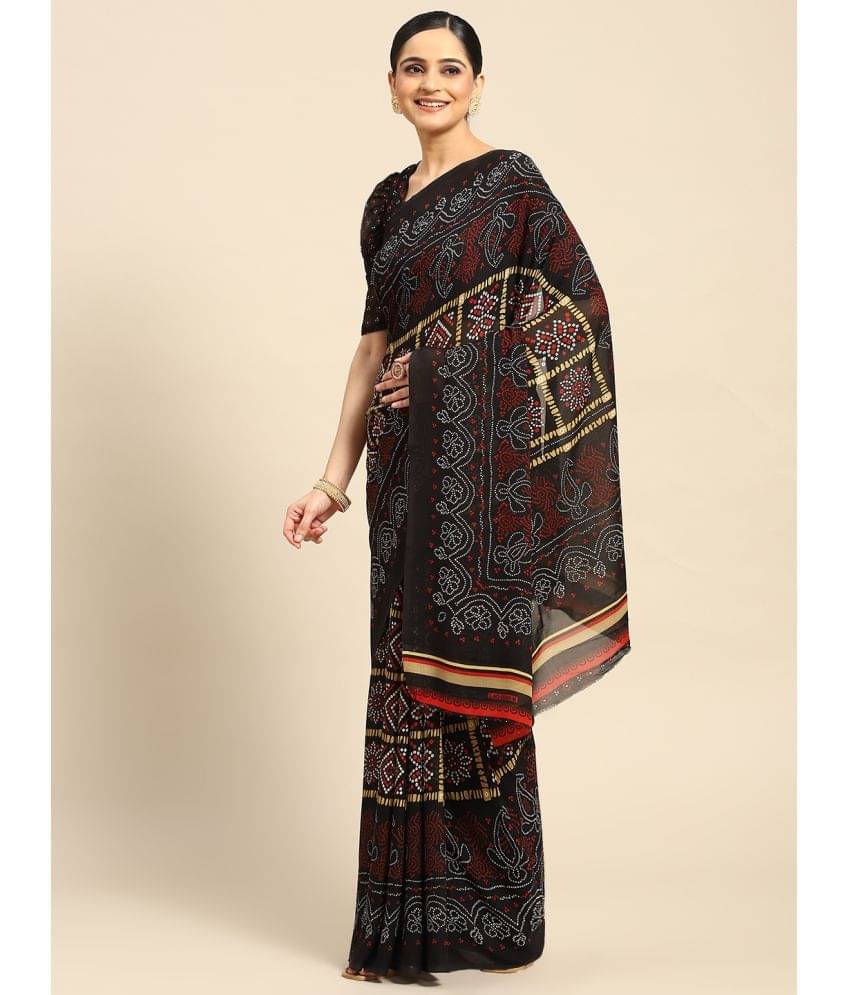 Vaamsi Georgette Printed Saree With Unstitched Blouse Piece ( Black ) Vaamsi Georgette Printed Saree With Unstitched Blouse Piece ( Black )