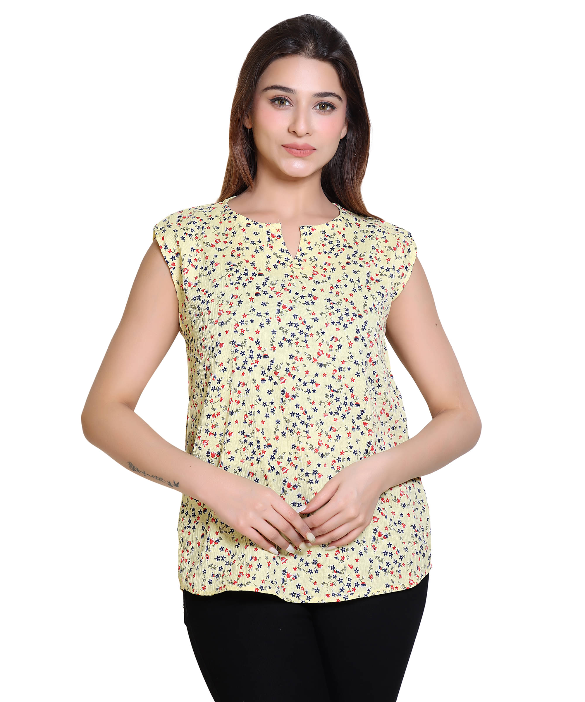 Varenyam Women's Rayon Regular Top ( Yellow ) Varenyam Women's Rayon Regular Top ( Yellow )