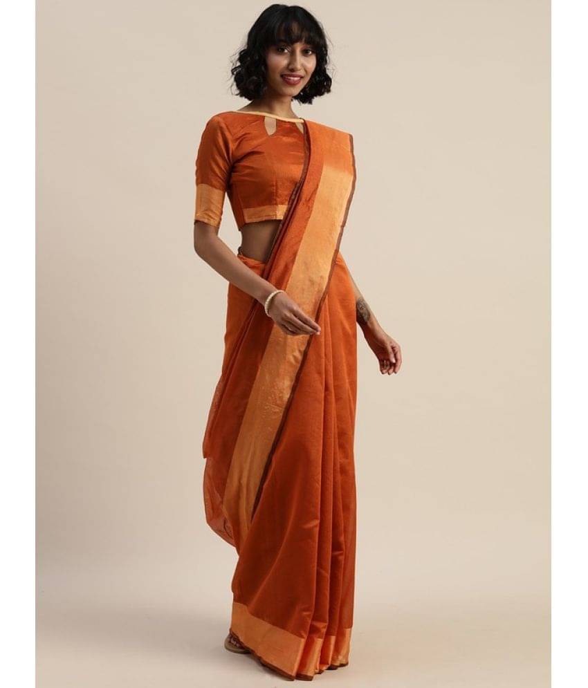     			Vkaran Cotton Silk Self Design Saree Without Blouse Piece ( Orange )