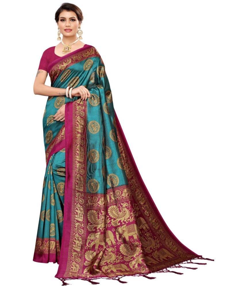     			Vkaran Cotton Silk Self Design Saree Without Blouse Piece ( Blue )