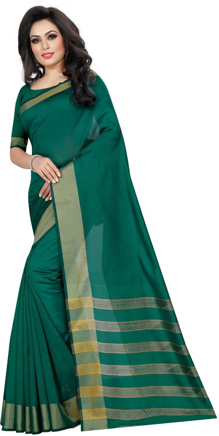 Vkaran Cotton Silk Solid Saree Without Blouse Piece ( Green ) Vkaran Cotton Silk Solid Saree Without Blouse Piece ( Green )