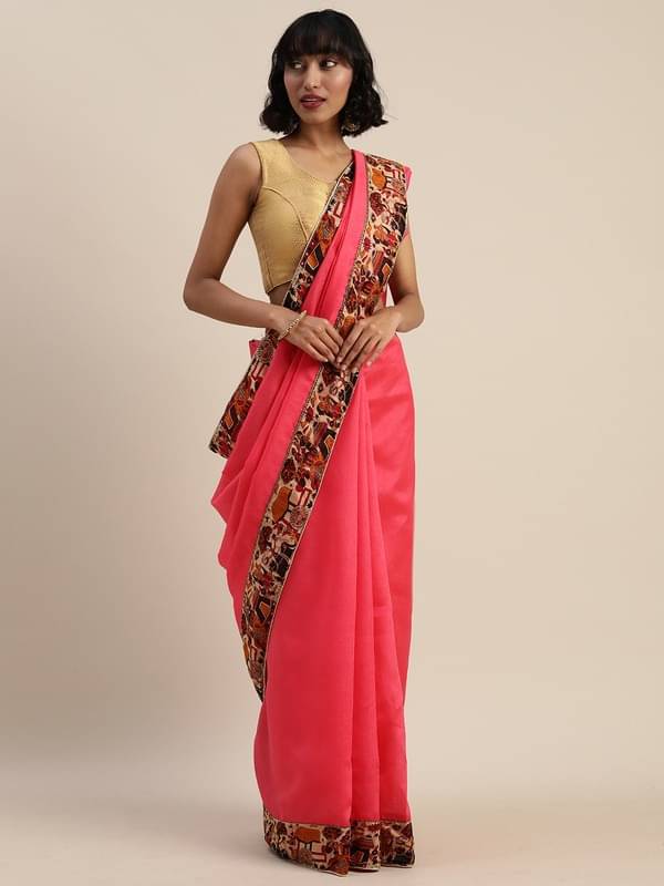     			Vkaran Cotton Silk Woven Saree Without Blouse Piece ( Pink )