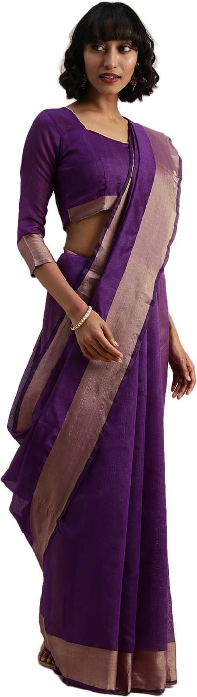 Vkaran Cotton Silk Woven Saree Without Blouse Piece ( Purple ) Vkaran Cotton Silk Woven Saree Without Blouse Piece ( Purple )
