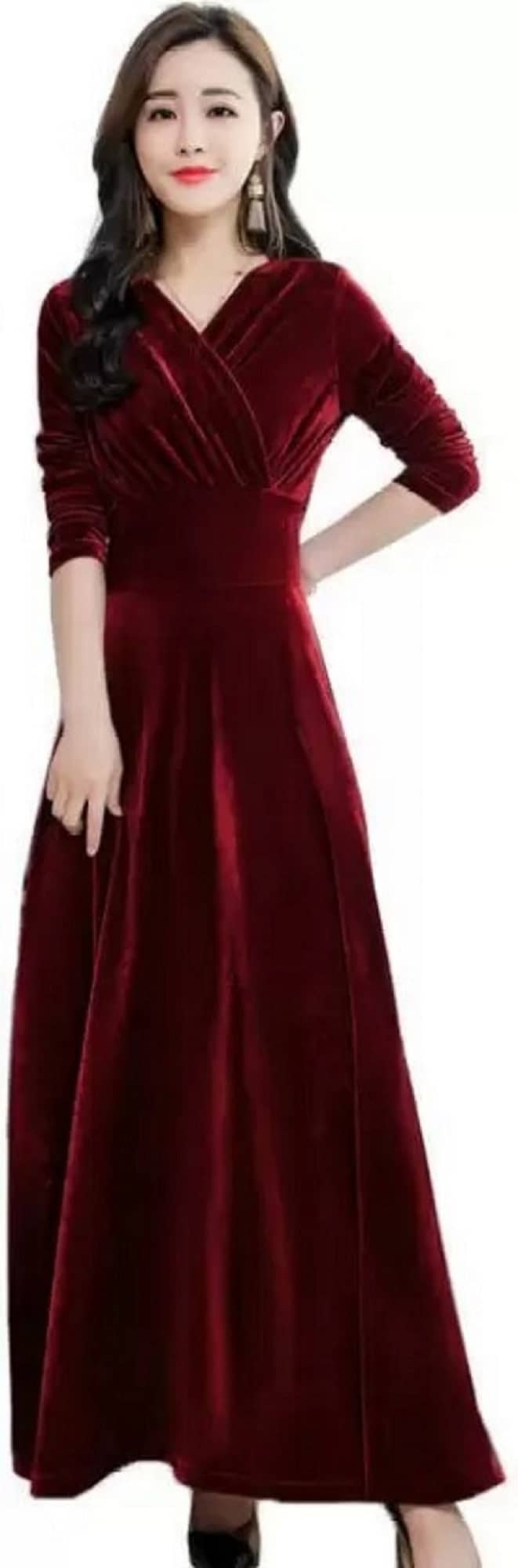 Westchic Women Velvet Solid Gown ( Maroon )