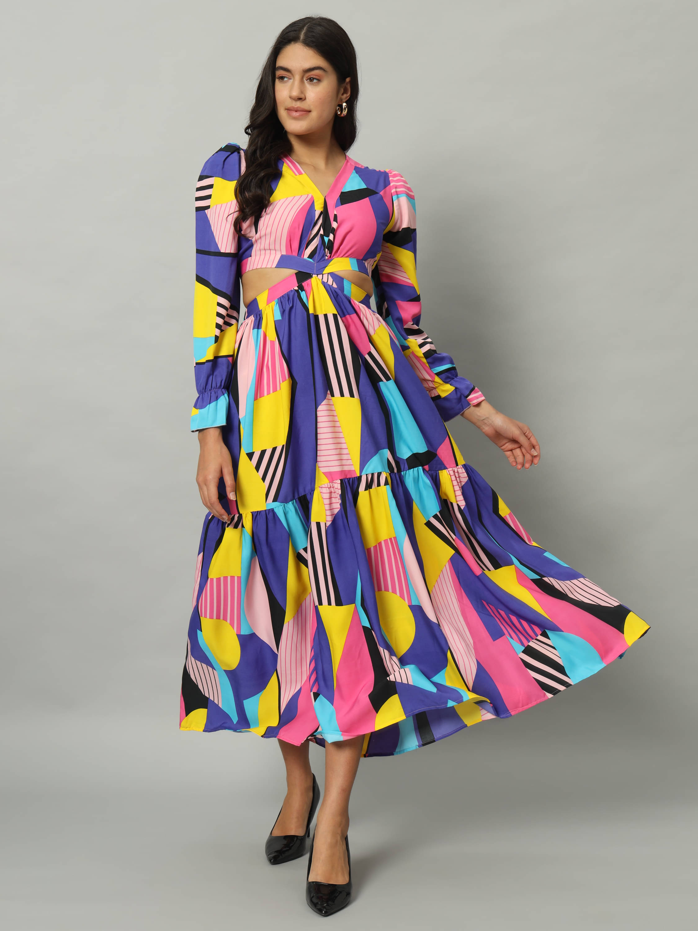 ZWERLON Women Crepe Solid Cut Out Dress ( Blue ) ZWERLON Women Crepe Solid Cut Out Dress ( Blue )