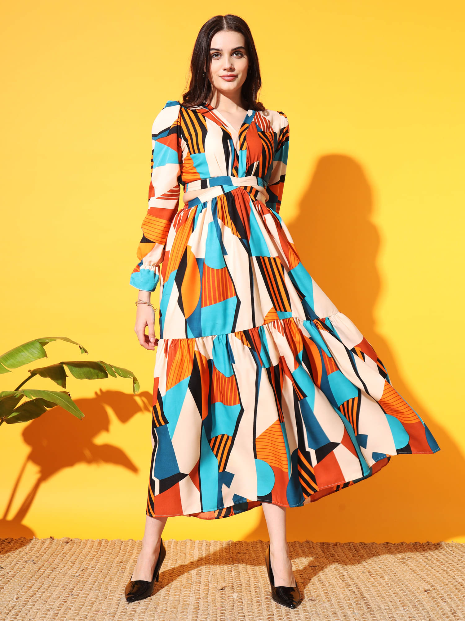 ZWERLON Women Crepe Solid Cut Out Dress ( Mustard ) ZWERLON Women Crepe Solid Cut Out Dress ( Mustard )