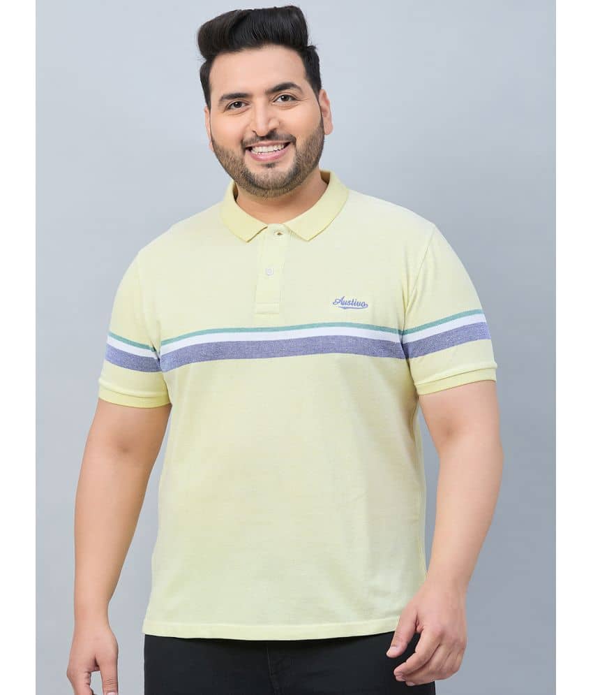 AUSTIVO Pack of 1 Cotton Blend Regular Fit Striped Half Sleeves Men's Polo T Shirt ( Yellow )