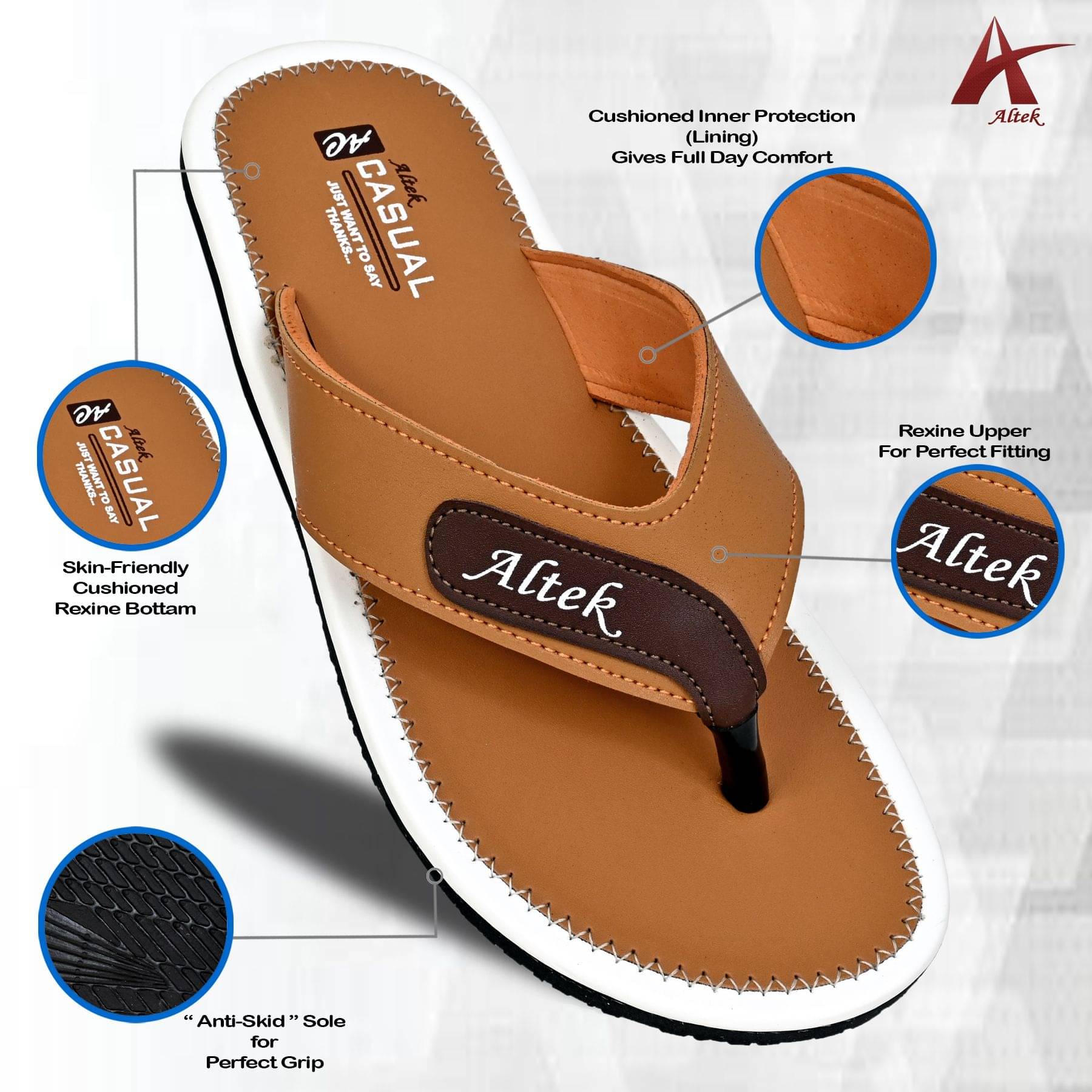     			Altek Tan Men's Thong Flip Flop