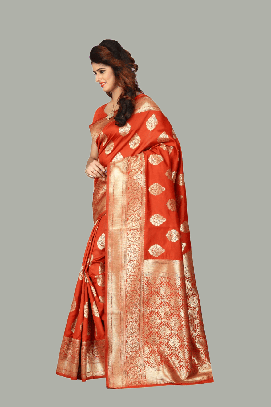 GARIYA Banarasi Silk Woven Saree With Unstitched Blouse Piece ( Orange )     			GARIYA Banarasi Silk Woven Saree With Unstitched Blouse Piece ( Orange )