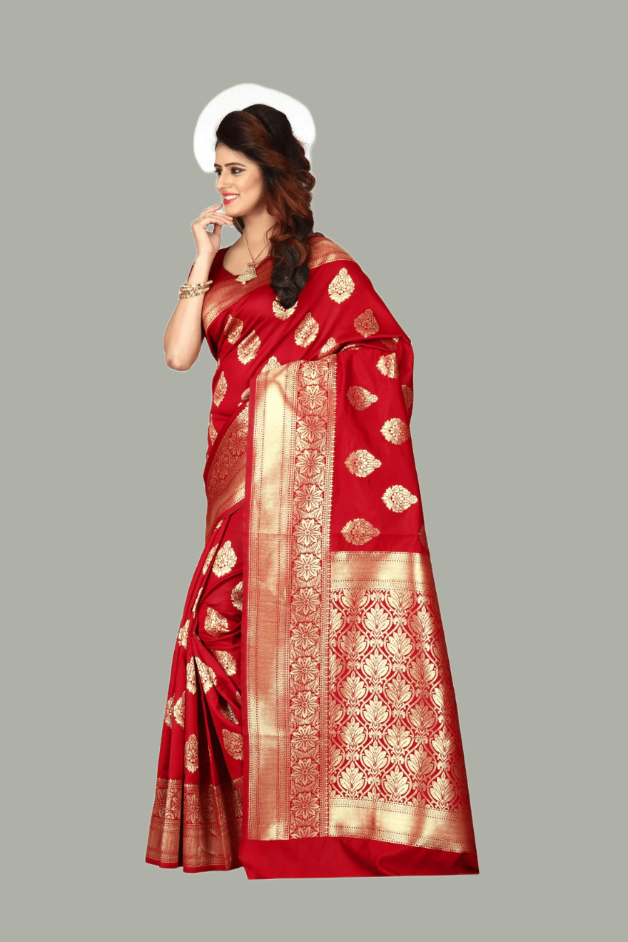     			GARIYA Banarasi Silk Woven Saree With Unstitched Blouse Piece ( Red )