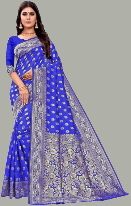 GARIYA Banarasi Silk Woven Saree With Unstitched Blouse Piece ( Blue )     			GARIYA Banarasi Silk Woven Saree With Unstitched Blouse Piece ( Blue )