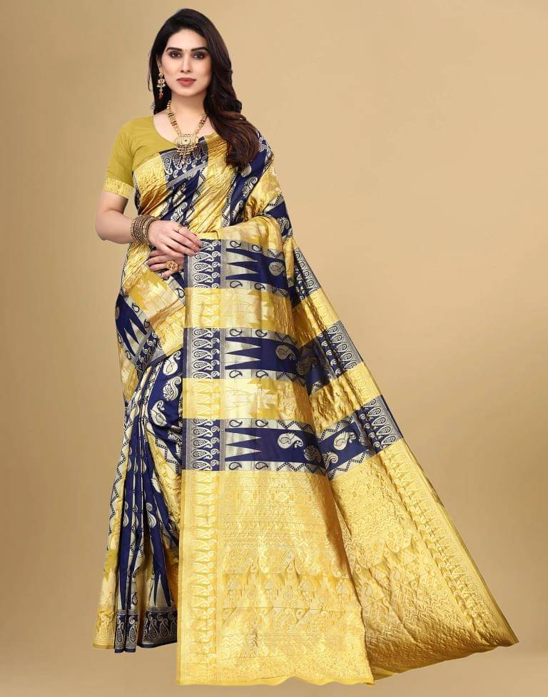     			GARIYA Kanjivaram Self Design Saree With Unstitched Blouse Piece ( Yellow )