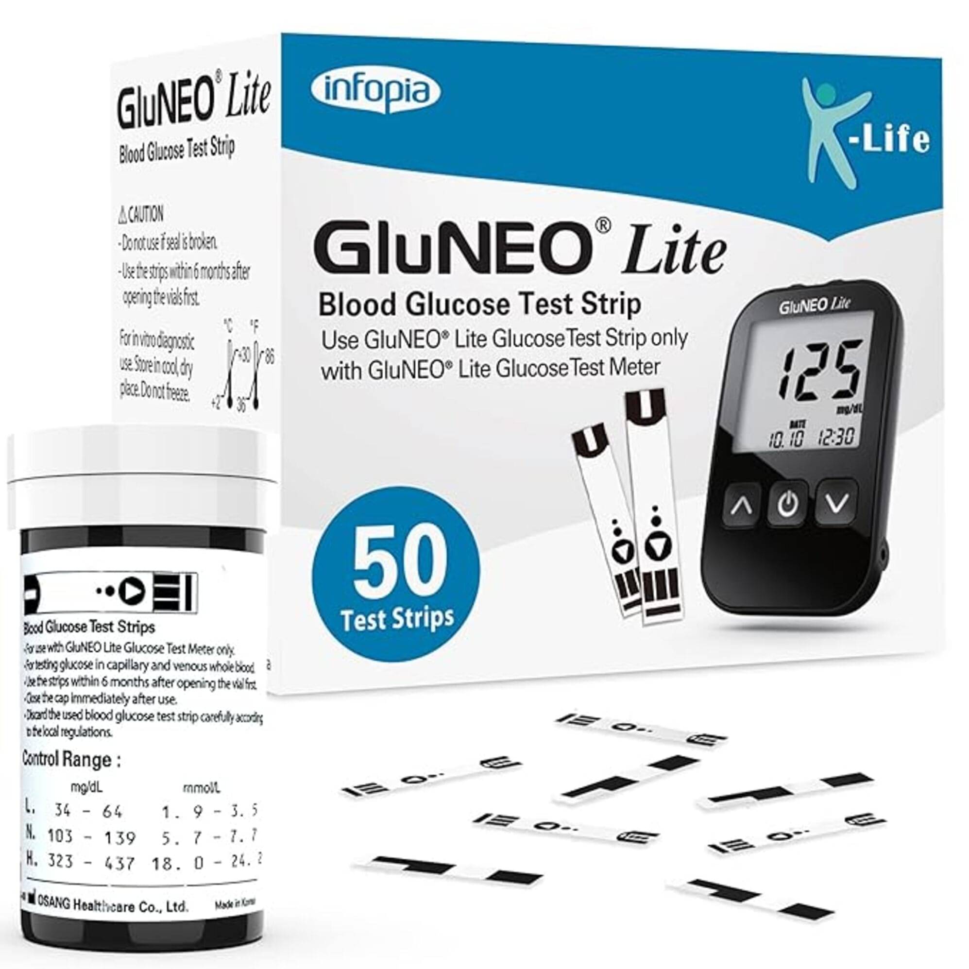     			K-life Gluneolite Blood Glucose Sugar Testing 50 Glucometer Strips