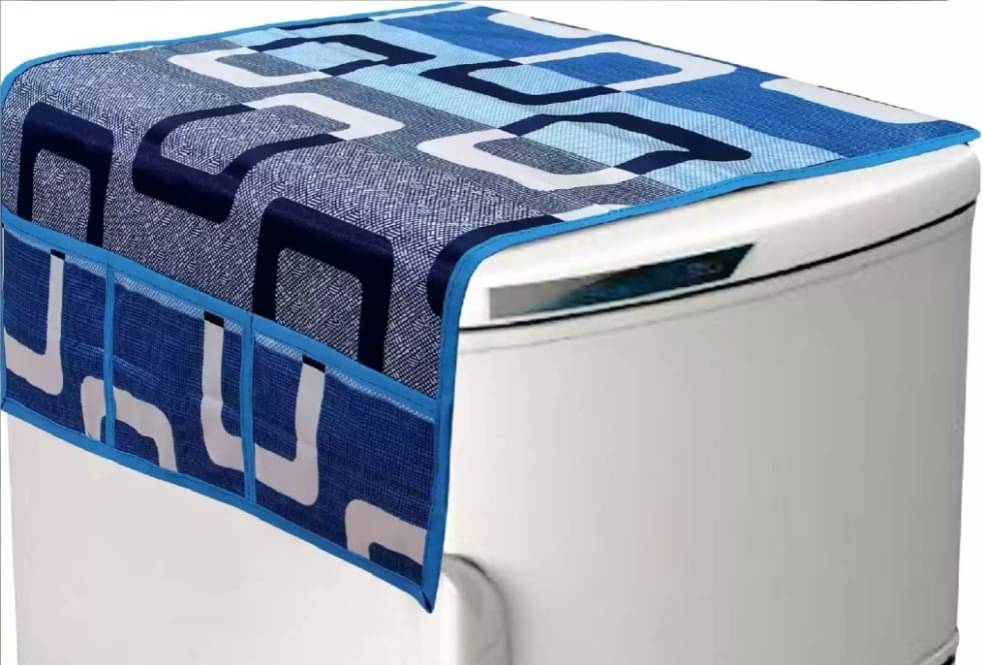     			KALRA MAGIC Polyester Floral Printed Fridge Covers ( 94 54 ) Pack of 1 - Blue