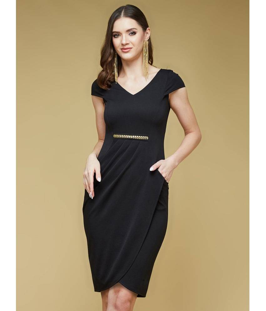     			Life with Pockets Women Polyester Solid Bodycon Dress ( Black )