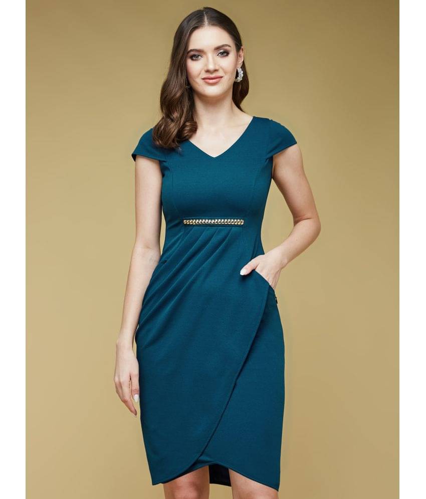     			Life with Pockets Women Polyester Solid Bodycon Dress ( Teal )