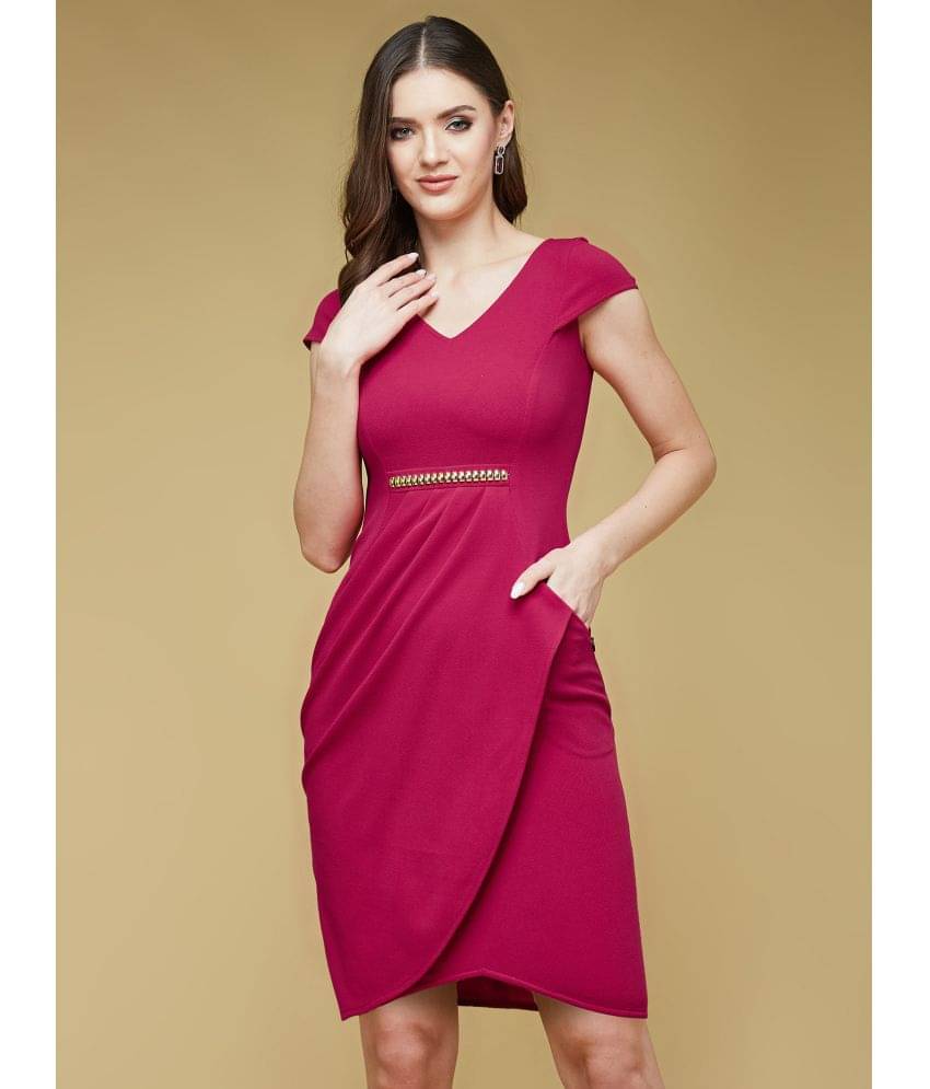 Life with Pockets Women Polyester Solid Bodycon Dress ( Pink ) Life with Pockets Women Polyester Solid Bodycon Dress ( Pink )
