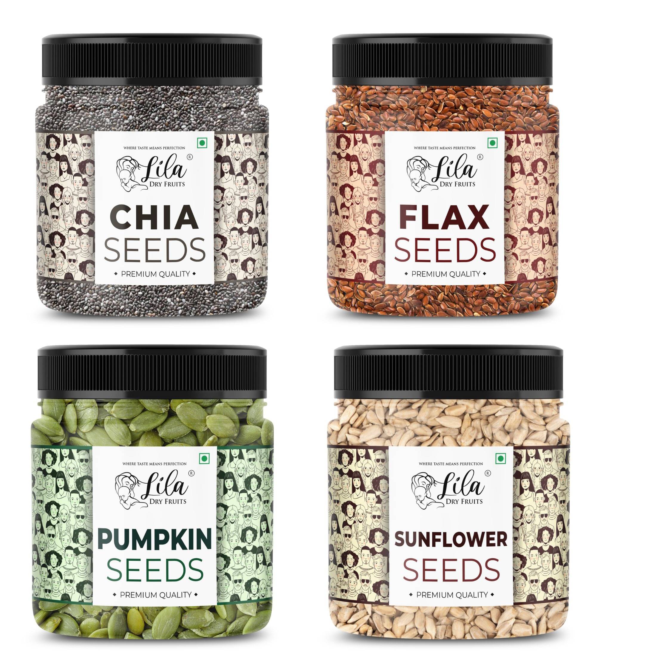     			LILA DRY FRUITS 4 Superseed Combo (Chia, Pumpkin, Sunflower & Flax) 500g each (2kgs total) Jar Pack
