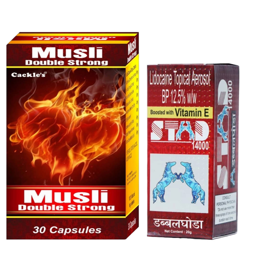 Musli Double Strong Herbal Capsule 30no.s & Stud 14000 20gm Combo Pack For Men Musli Double Strong Herbal Capsule 30no.s & Stud 14000 20gm Combo Pack For Men