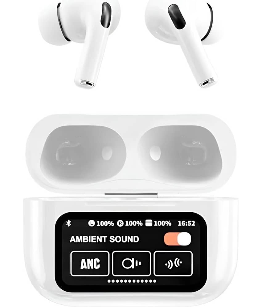 VERONIC A9 TouchScreen ANC Bluetooth True Wireless (TWS) In Ear 32 Hours Playback Active Noise cancellation IPX4(Splash & Sweat Proof) White