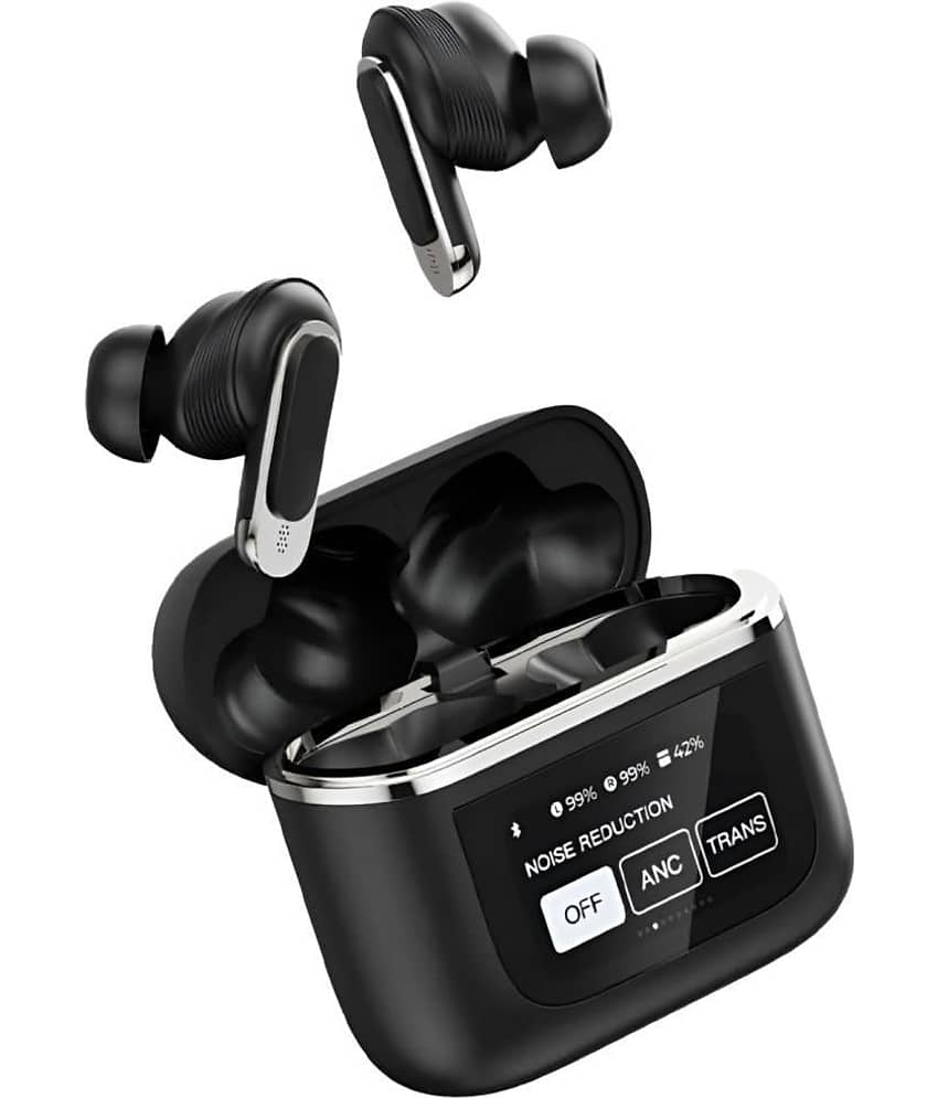 VERONIC V8 TouchScreen ANC Bluetooth True Wireless (TWS) In Ear 32 Hours Playback Active Noise cancellation IPX4(Splash & Sweat Proof) Black