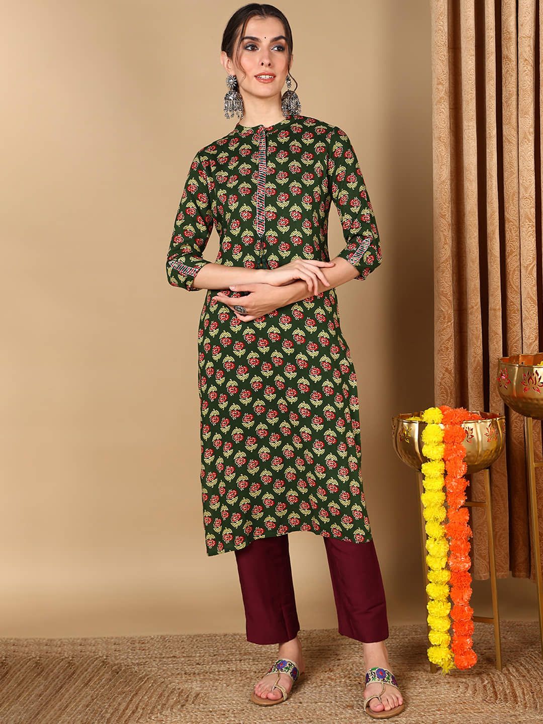 Vaamsi Cotton Printed Straight Women's Kurti - Green ( Pack of 1 ) - Kurtis, Tunics | Buy online on ZillyBuy