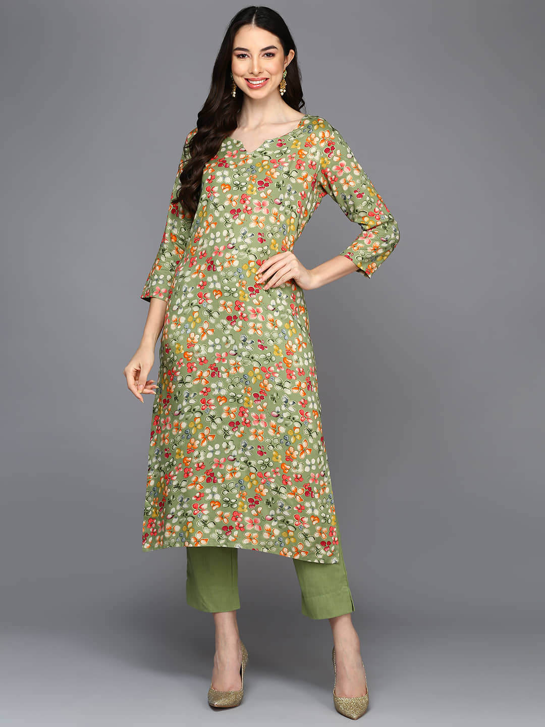 Vaamsi Viscose Printed Straight Women's Kurti - Green ( Pack of 1 ) - Kurtis, Tunics | Buy online on ZillyBuy
