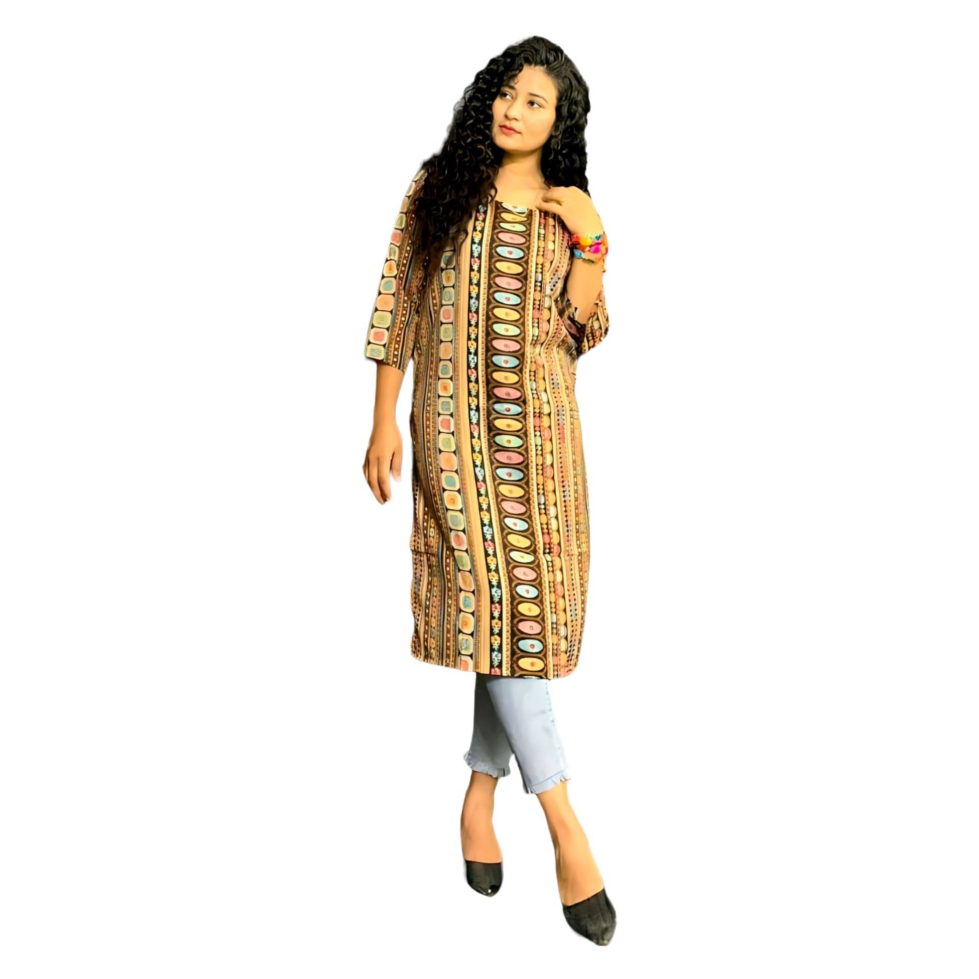     			ZEKLEE Crepe Colorblock Straight Women's Kurti - Multicoloured ( Pack of 1 )
