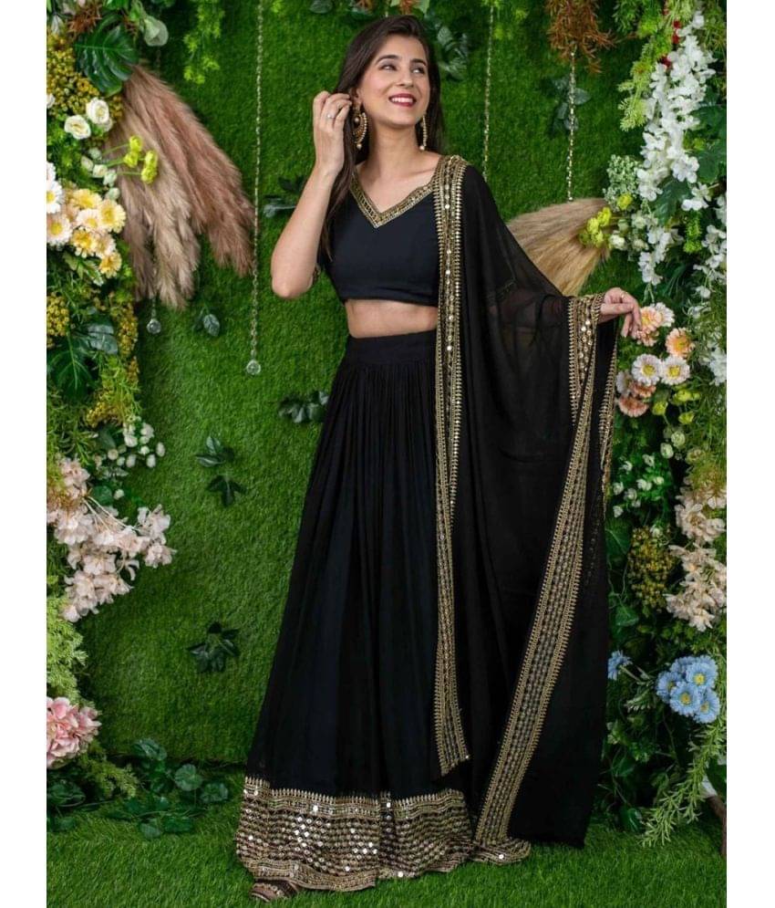     			kedar fab Black Georgette Circular Semi Stitched Lehenga Single