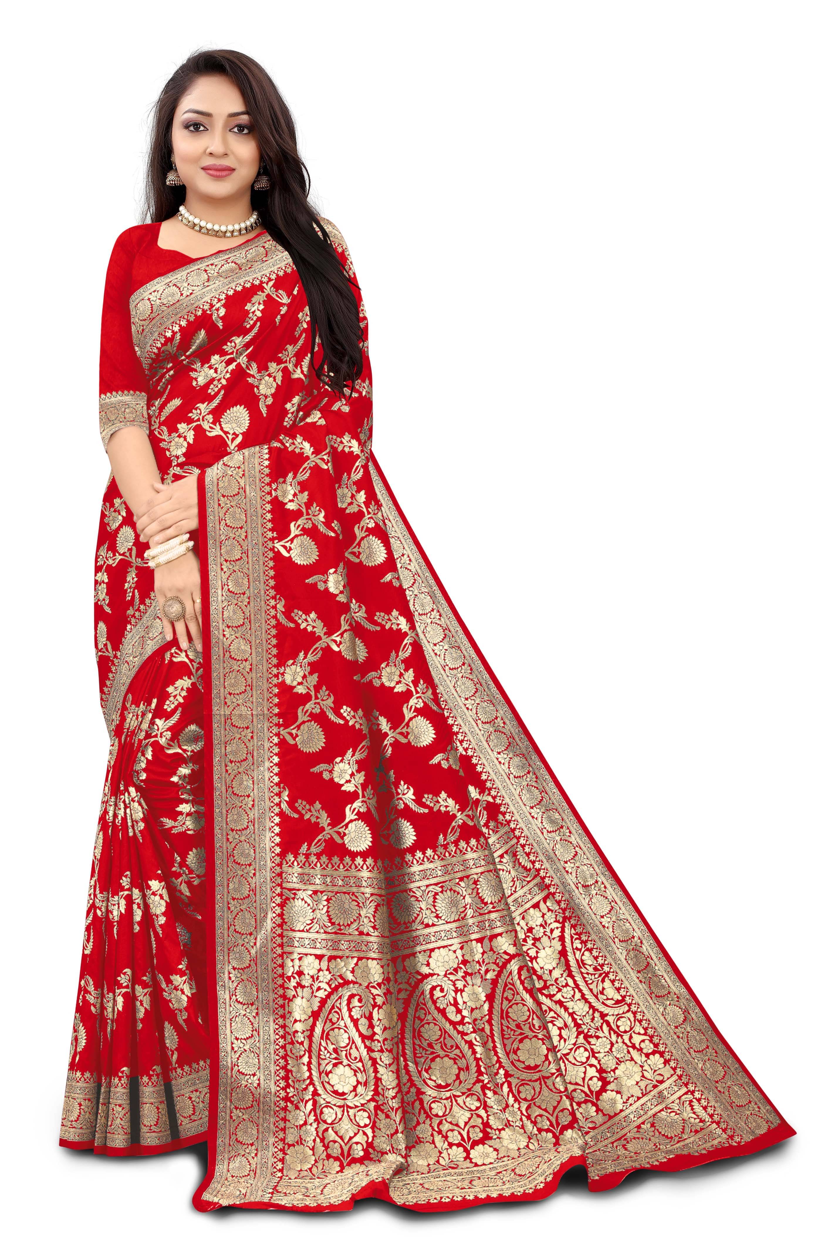     			kedar fab Jacquard Woven Saree With Unstitched Blouse Piece ( Red )