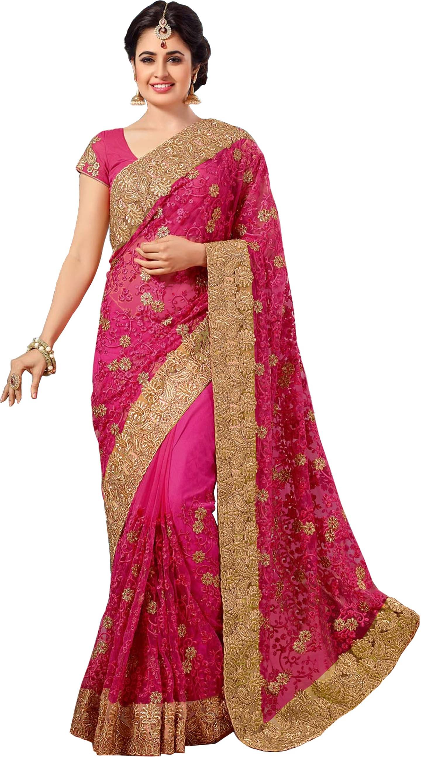 kedar fab Silk Blend Embroidered Saree With Unstitched Blouse Piece ( Pink )     			kedar fab Silk Blend Embroidered Saree With Unstitched Blouse Piece ( Pink )