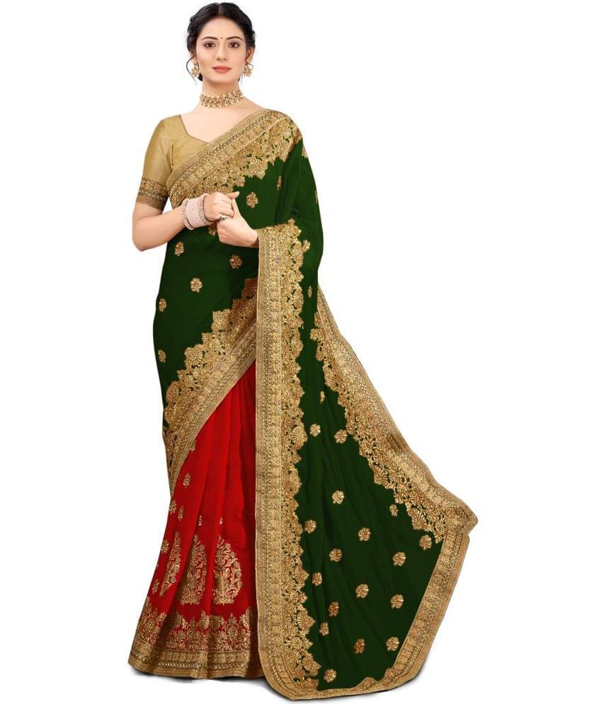 kedar fab Silk Blend Embroidered Saree With Blouse Piece - Green ( Pack of 1 ) kedar fab Silk Blend Embroidered Saree With Blouse Piece - Green ( Pack of 1 )