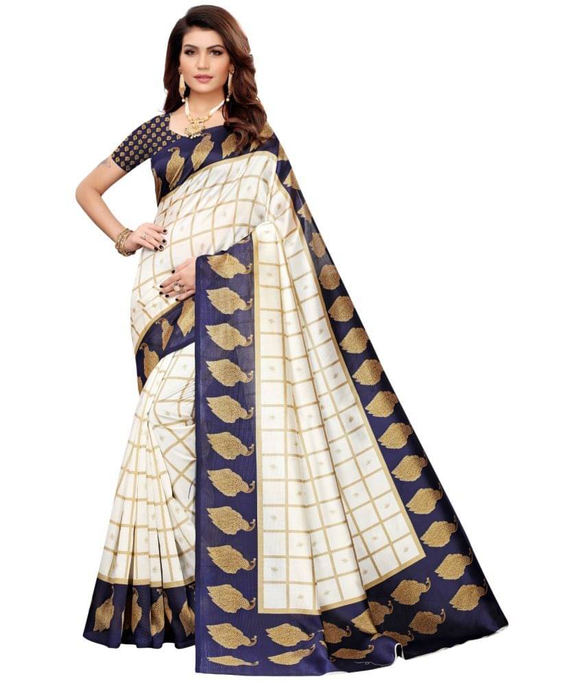 Aadvika Art Silk Printed Saree With Unstitched Blouse Piece ( White ) Aadvika Art Silk Printed Saree With Unstitched Blouse Piece ( White )