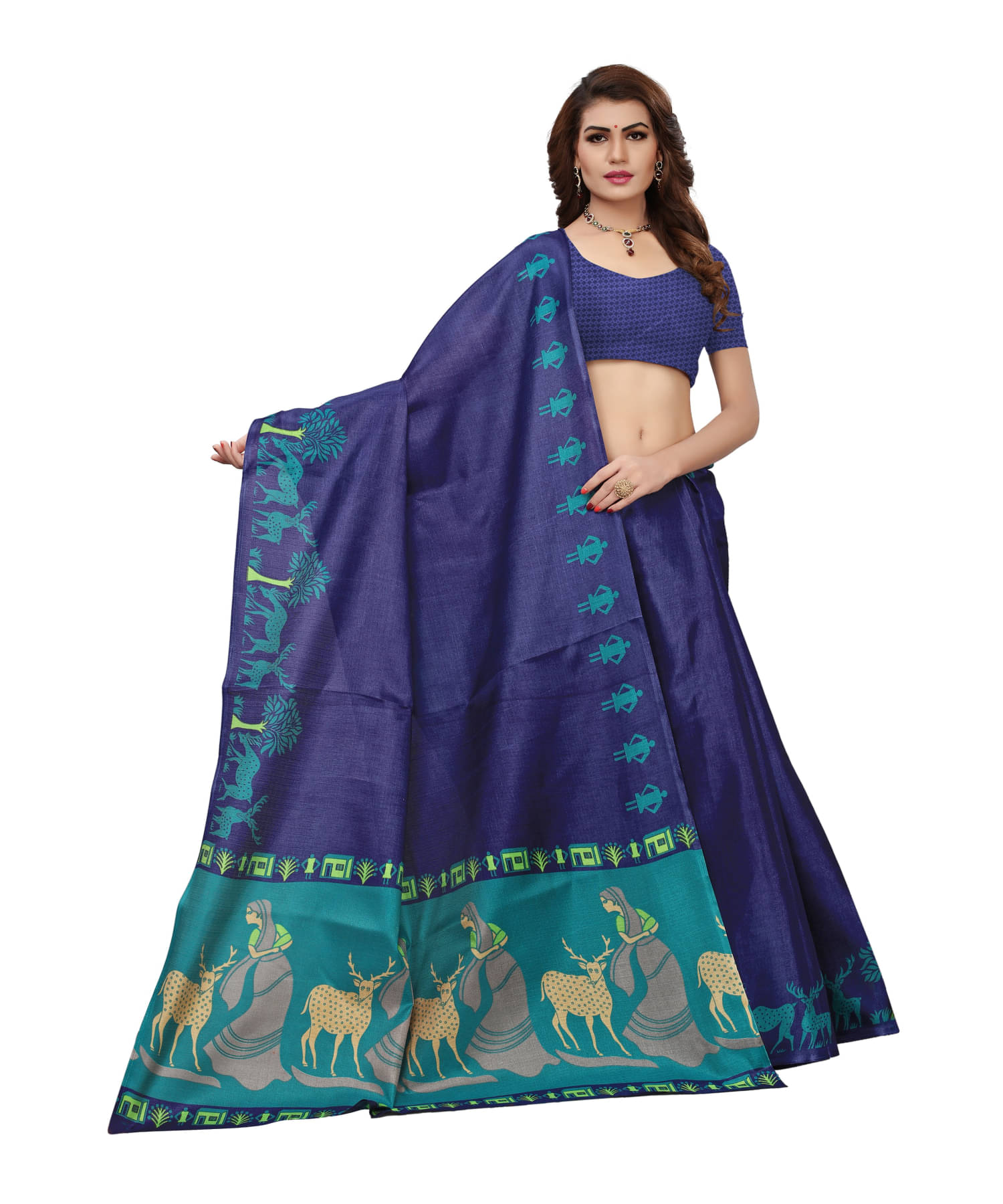 Aadvika Art Silk Printed Saree With Unstitched Blouse Piece ( Blue ) Aadvika Art Silk Printed Saree With Unstitched Blouse Piece ( Blue )