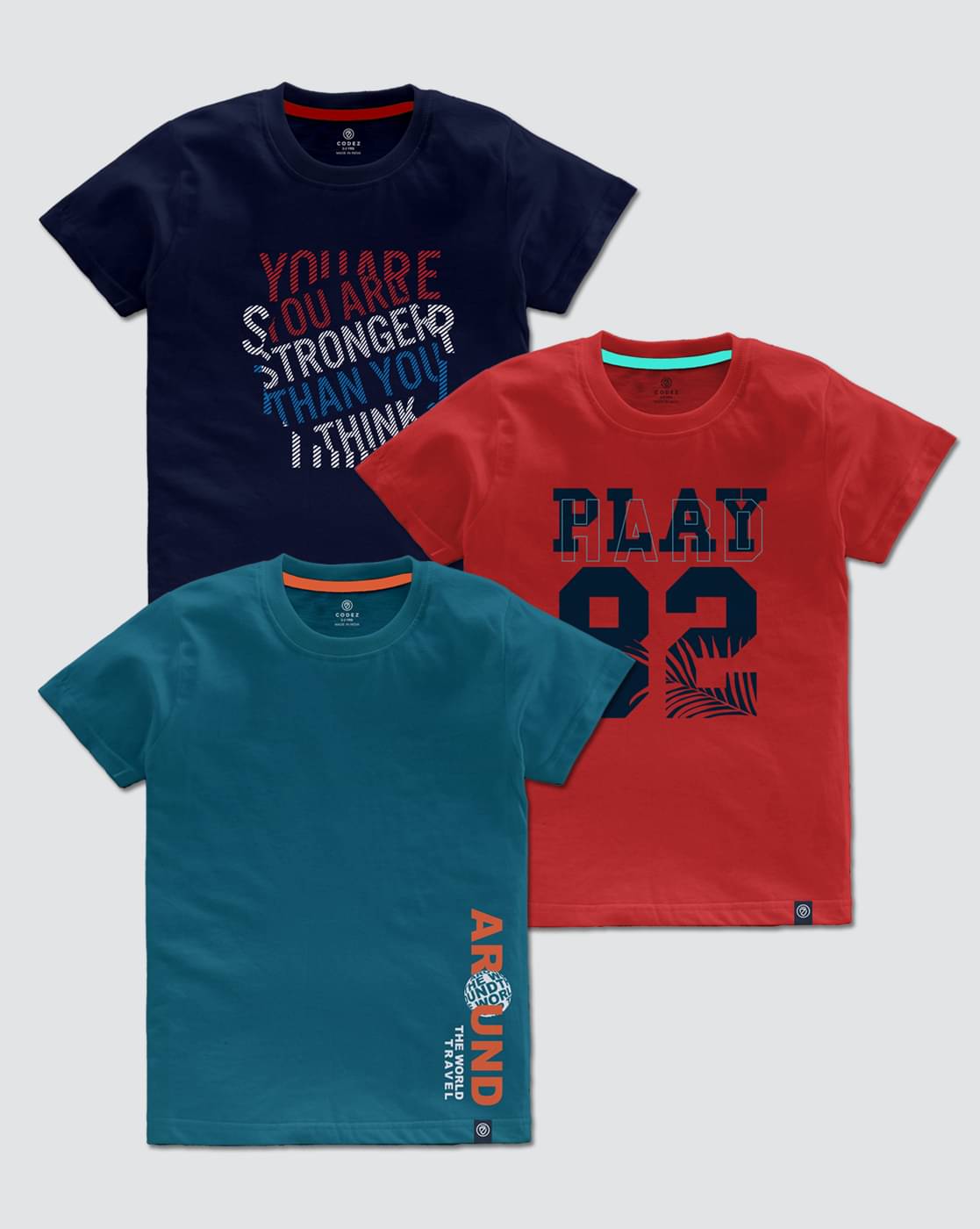     			CODEZ Pack of 3 Boys Cotton Blend T-Shirt ( Multi Color )