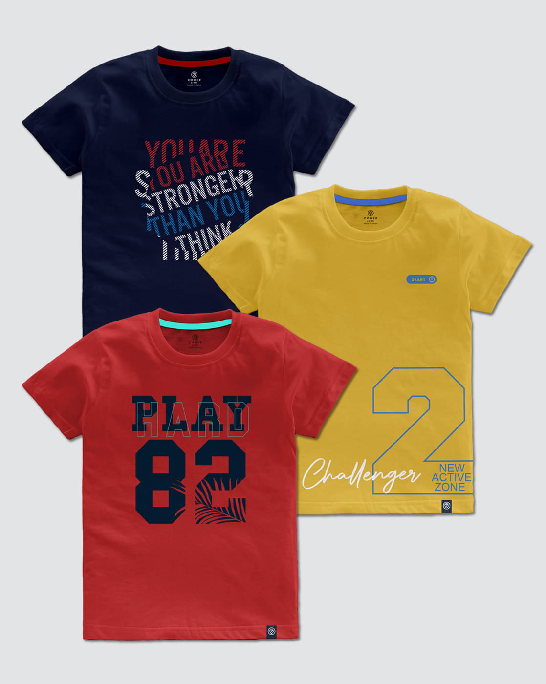     			CODEZ Pack of 3 Boys Cotton Blend T-Shirt ( Multi Color )
