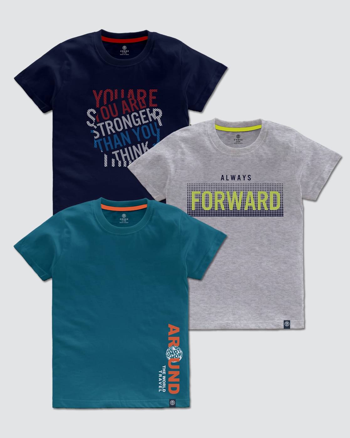     			CODEZ Pack of 3 Boys Cotton Blend T-Shirt ( Multi Color )