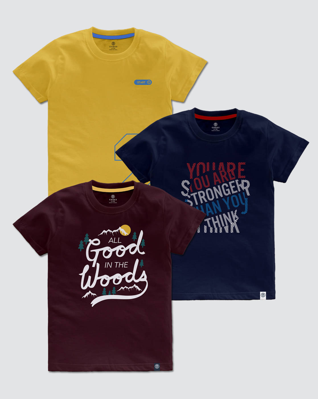     			CODEZ Pack of 3 Boys Cotton Blend T-Shirt ( Multi Color )