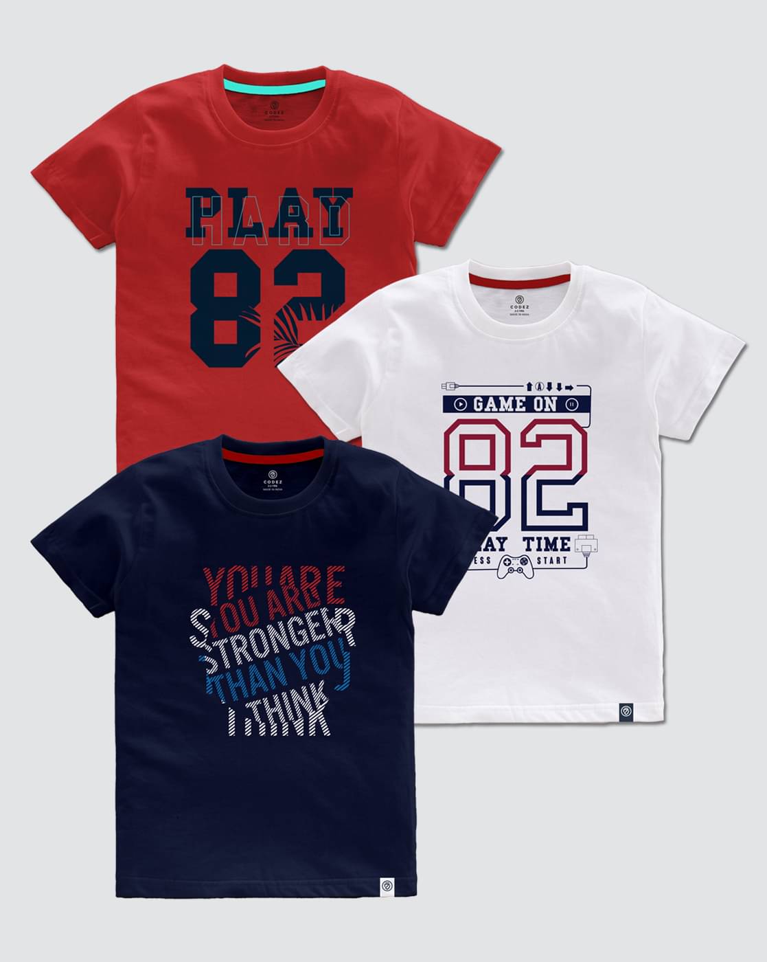     			CODEZ Pack of 3 Boys Cotton Blend T-Shirt ( Multi Color )