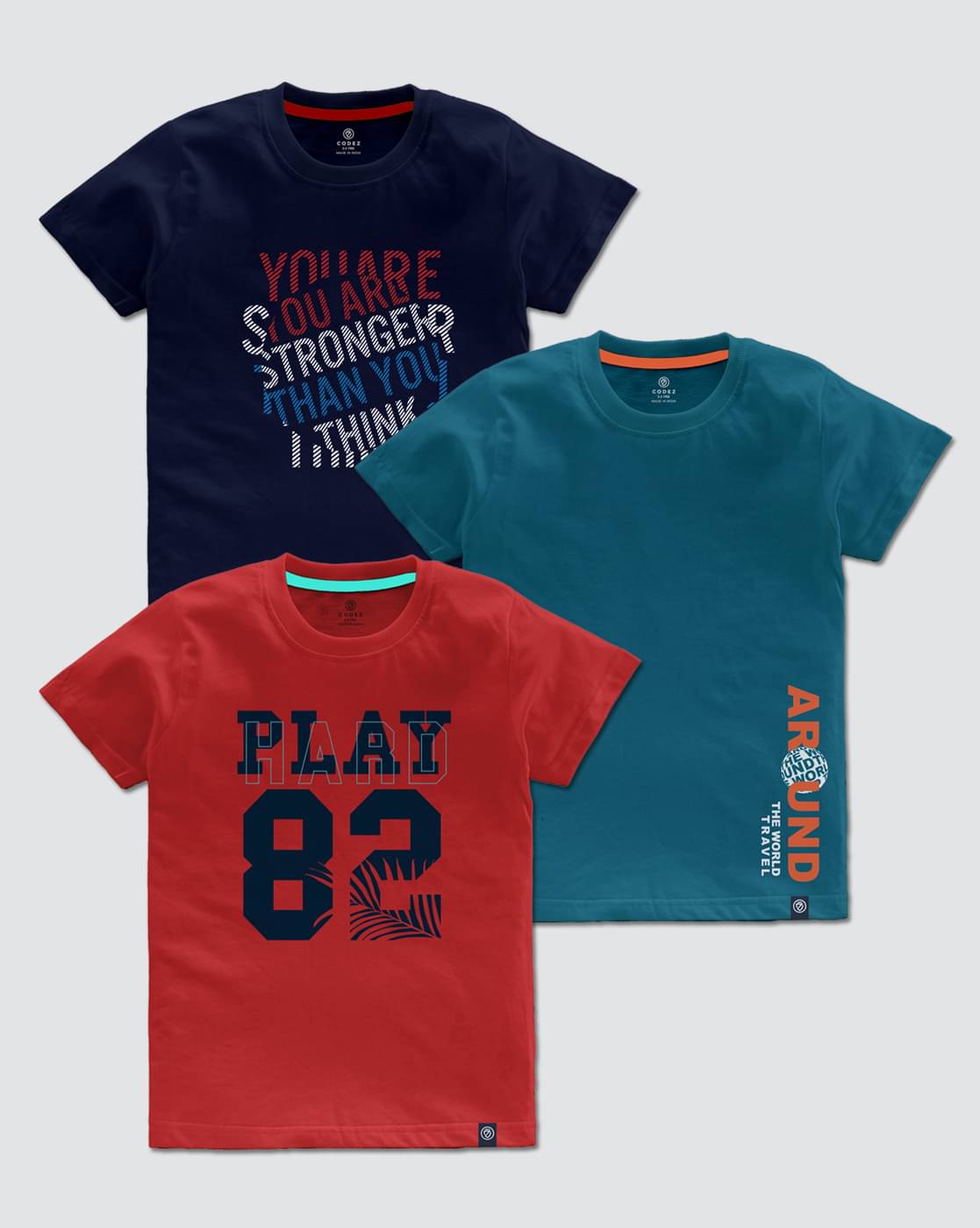     			CODEZ Pack of 3 Boys Cotton Blend T-Shirt ( Multi Color )