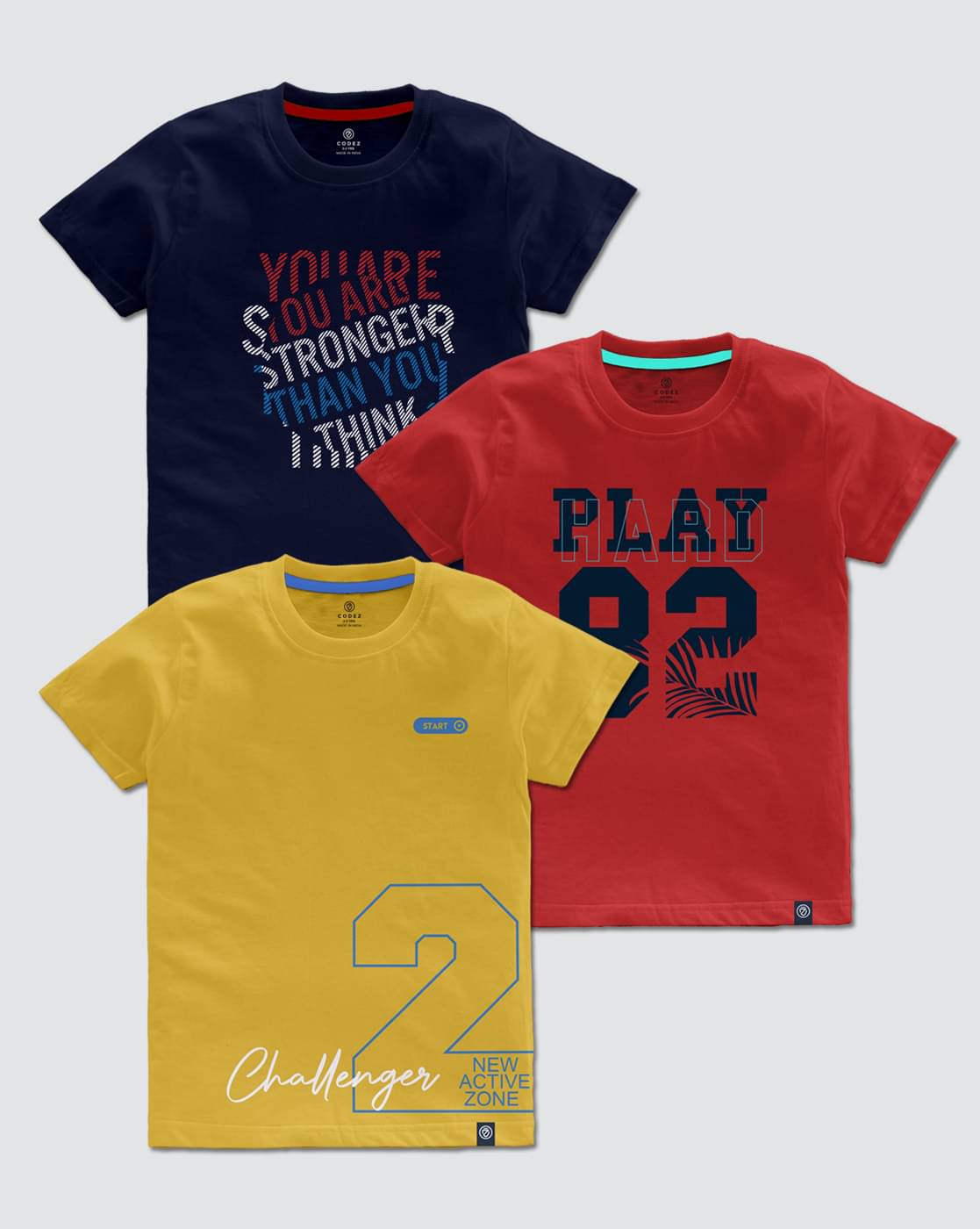     			CODEZ Pack of 3 Boys Cotton Blend T-Shirt ( Multi Color )