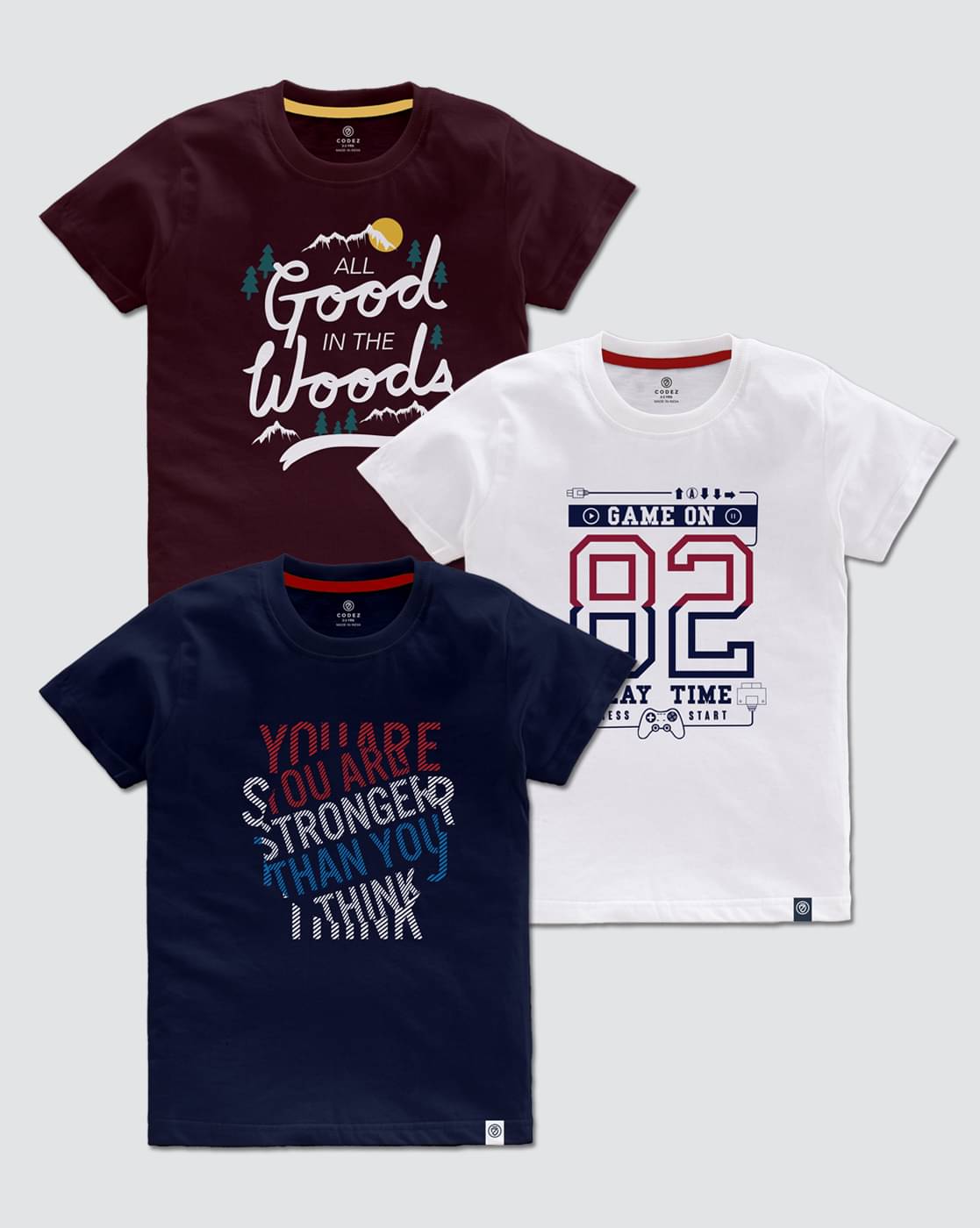     			CODEZ Pack of 3 Boys Cotton Blend T-Shirt ( Multi Color )