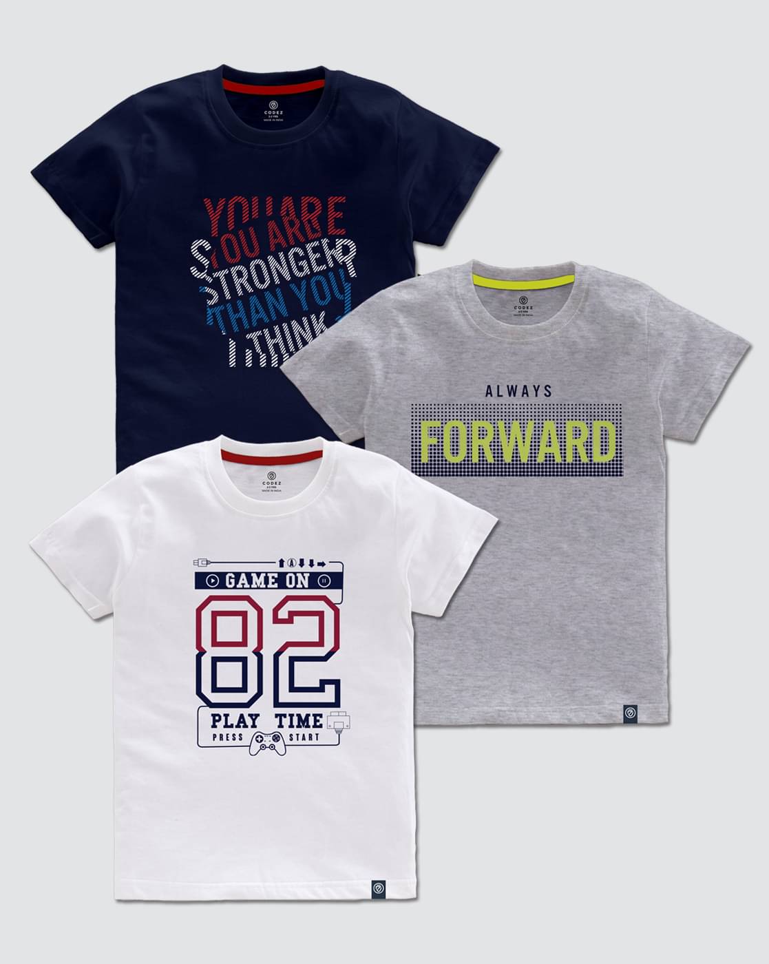     			CODEZ Pack of 3 Boys Cotton Blend T-Shirt ( Multi Color )