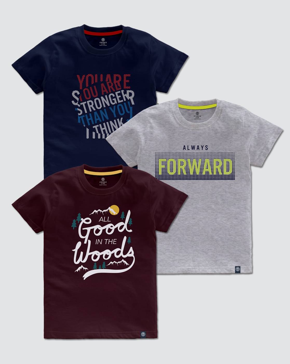     			CODEZ Pack of 3 Boys Cotton Blend T-Shirt ( Multi Color )