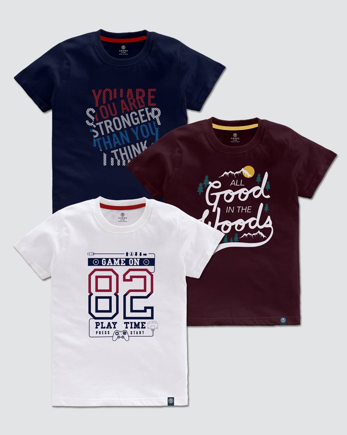     			CODEZ Pack of 3 Boys Cotton Blend T-Shirt ( Multi Color )