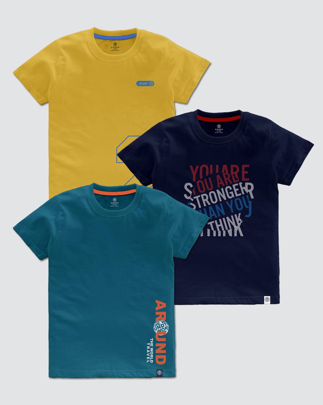     			CODEZ Pack of 3 Boys Cotton Blend T-Shirt ( Multi Color )