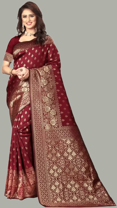     			GARIYA Banarasi Silk Embellished Saree With Unstitched Blouse Piece ( Maroon )