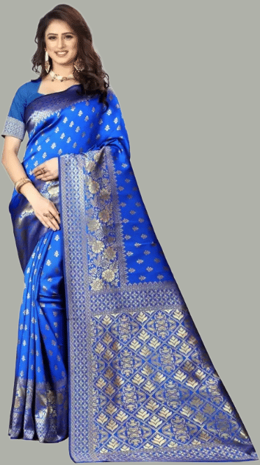 GARIYA Banarasi Silk Embellished Saree With Unstitched Blouse Piece ( Blue )     			GARIYA Banarasi Silk Embellished Saree With Unstitched Blouse Piece ( Blue )
