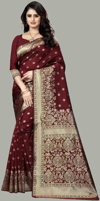 GARIYA Banarasi Silk Woven Saree With Unstitched Blouse Piece ( Maroon ) GARIYA Banarasi Silk Woven Saree With Unstitched Blouse Piece ( Maroon )