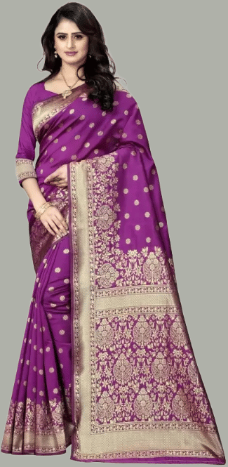     			GARIYA Banarasi Silk Woven Saree With Unstitched Blouse Piece ( Purple )